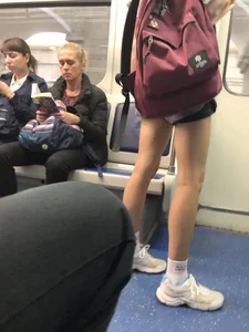 Girl in Shorts and White Socks Subway Train Candid - Hot Legs