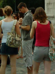 Bunch of teens in shorts on the street