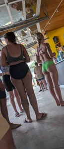 Beautiful blonde in green bikini. oc