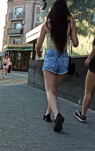 Candid Girls With Hot Legs and Ass in Denim Shorts Street Creepshots