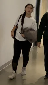 Pretty Arab College Girl’s Red Panties Are Showing Through Her Leggings