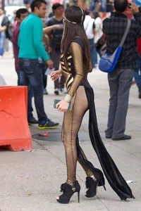 Sexy brunette in hot costume outfit
