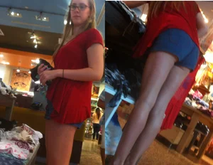 Candid Girl in Shorts Low Angle Creepshot - Sexy Thin Legs