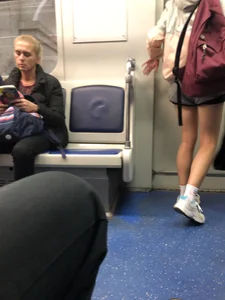 Girl in Shorts and White Socks Subway Train Candid - Hot Legs