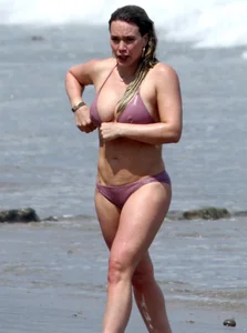 Hilary Duff in purple bikini in Malibu with a great ass and hard nipples