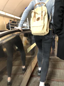 Cute Ass of a Redhead in Black Tight Jeans Subway Escalator Candid