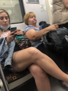 Girl With Hot Beefy Crossed Legs in a Denim Skirt Subway Train Creepshots