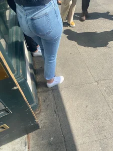 Blonde in tight jeans