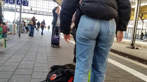 Tight Jeans at the Trainstation + Bending Over