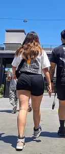 Brunette with thick legs in tight shorts, VPL [oc]