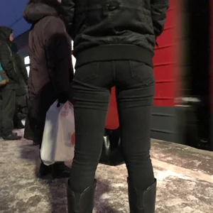 Nice Thin Legs and Flat Ass in Tight Black Jeans Closeup Creepshot