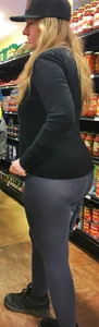 PAWG blonde in grey leggings while shopping