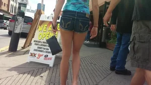 Long-Legged Girl in Jean Mini Shorts Street Creepshot