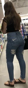 Thicc brunette in tight jeans has a little captain in her