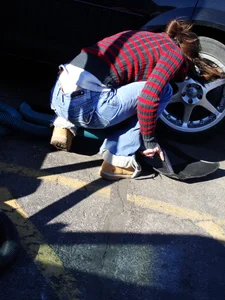 Some candid girls cleaning their cars in jeans and some showing ass crack