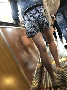 Girl in Short Dress with Cute Skinny Legs Hot Subway Candid