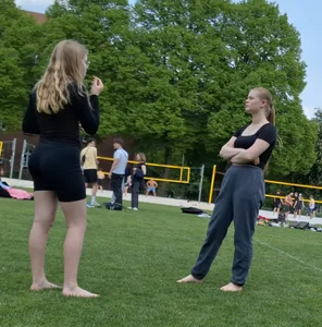 Busty redhead (long distance shots)