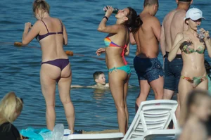 Chubby Girl in Swimsuit on the Beach