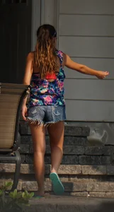 Hot teen neighbor getting ready for the beach in short shorts showing some cheek