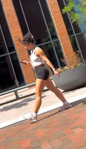 Curly Campus Brunette with amazing Bubble Butt in Tight Shorts (oc)