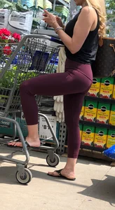 fit milf in sexy maroon leggings