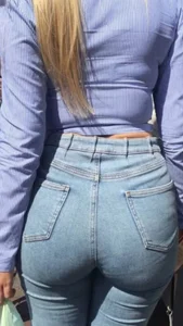 Tights ass in tight jeans blonde girl