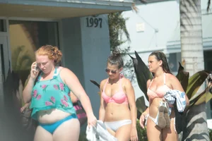 Sexy Florida beach bikini girls, some topless
