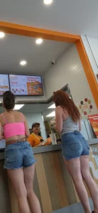 Sexy MILF in Her High Waisted Jean Short and Tight Pink Tanktop w/ Her Redheaded Friend w/ a Pretty Nice Thick Ass