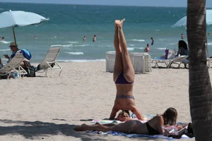 Big collection of various sexy girls on a beach in bikinis