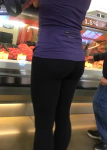 Big boobed brunette in leggings grocery shopping with a nice ass too