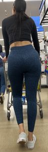Slim latina in blue leggings squatting and shopping (oc)