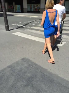 Blonde milf in tiny blue skirt with vpl