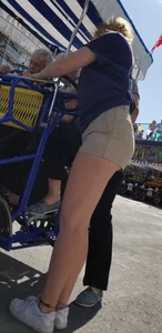 Ginger with ass eating shorts and long legs