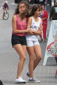 Young Candid Girls in Shorts on the Street Photo