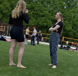 Busty redhead (long distance shots)
