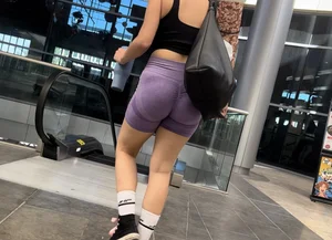 Latina jiggling in purple shorts after yoga (OC)