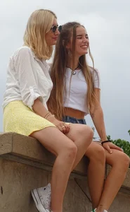 3 cute blondes in skirts and 1 see through dress