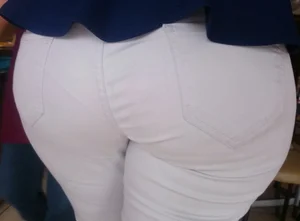 Thick sexy booty in white jeans with vpl