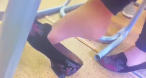 College teens dangling their shoes under desk in class, some vids and pics
