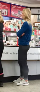 Thick blonde mom and daughter in tight leggings