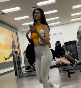 One of my best Latina gym caps of all time. Grey leggings bendover doggy position