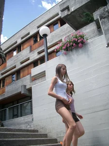 Cute Teen with Long Legs Walking Down the Street Candid
