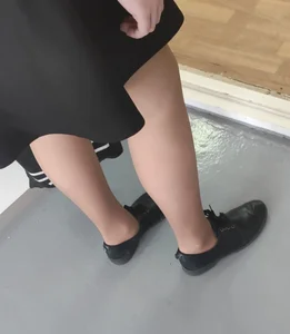 Candid College Teen's Legs in Pantyhose Closeup Photo