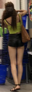 Hoodrat in leather booty shorts