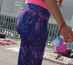 Girl in purple patterned leggings with a nice booty and vpl