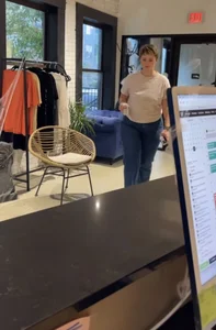 Cute chubby girl approaching you at the store