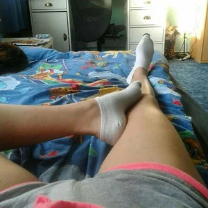 Legs in Short Socks Closeup Selfie in Bed