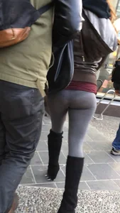 Girl in see through grey spandex showing her panties