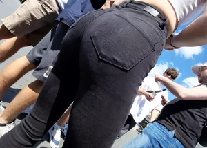 Tight black jeans - nice view from behind (high resolution)