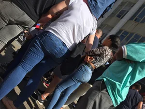 Couple of nice jeans asses out shopping